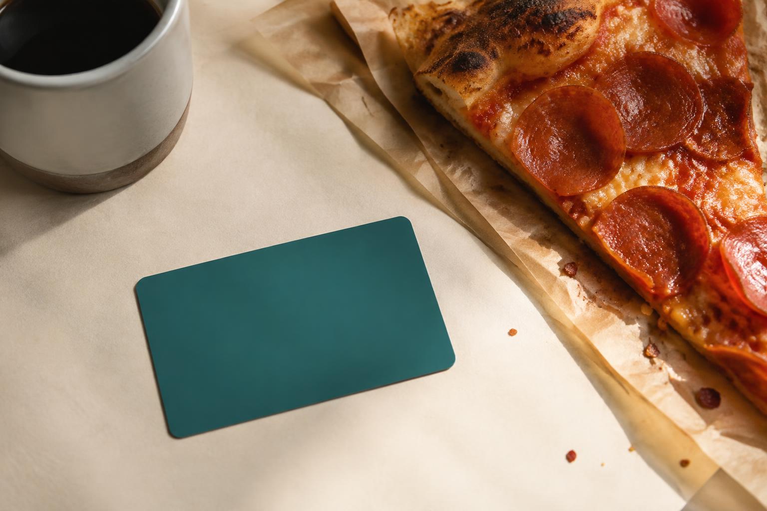 SourBro gift card next to a slice of pepperoni pizza